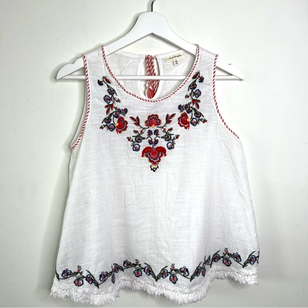 Max Studio Boho Embroidered Tie Back Top Size Small